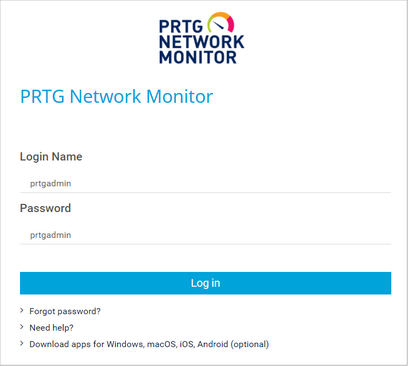 PRTG on premises Login Screen PRTG on premises Login Screen