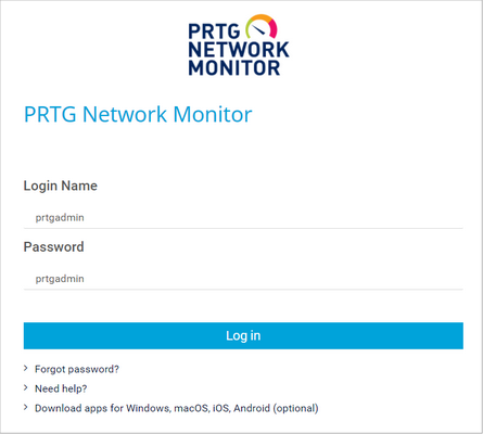 PRTG on premises Login Screen