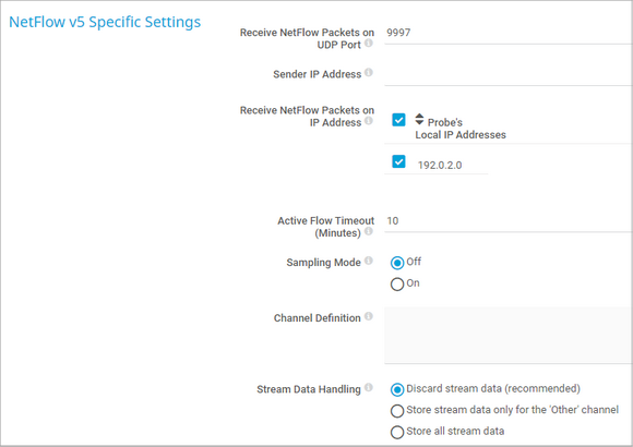 NetFlow v5 Specific Settings